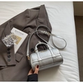 Silver crocodile embossed pillow handbag with metallic finish and gold hardware details - Silver Without Pendant