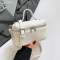 Chic white lychee-patterned square handbag with silver hardware and top handle strap - White