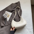 Chic cream white pleated crescent shoulder bag with vintage texture for summer commute - White Without Pendant