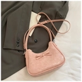 Borsa sottobraccio rosa lucida increspata con fiocco in pelle e tracolla rimovibile - Rosa senza ciondolo