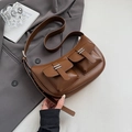 Sac fourre-tout en cuir souple marron vintage avec poches et boucles métalliques - Marron