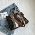 Bolso tote de lona a rayas negro, blanco y gris con correa de hombro marrón ajustable mujer - Negro