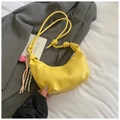 Chic bright yellow crescent shoulder bag with pleated texture and pink heart charm - Yellow with Pendant