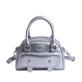 Zilveren Boston mini-tas met handvat en verstelbare schouderriem in metaallook - Zilver