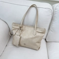 Chic cream white large capacity tote bag with matching coin purse and metal logo - White