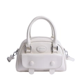 Creamy white Boston style handbag with double handles and front magnetic flap pocket - White