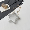 Chic silver glitter star-shaped mini crossbody bag with golden chain strap for women - Silver Large