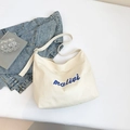 Borsa tote in tela bianco crema con ricamo blu malivi in stile casual per donna - Bianco