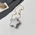 Mini star shaped crossbody bag with silver sequins and golden chain strap - Silver Small