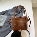 Brown vintage square handbag with drawstring detail and adjustable crossbody strap - Brown