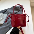 French vintage dark red square handbag with top handles and fashion text detail - Red