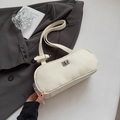 Minimalist white lychee texture leather shoulder bag with silver metal swivel lock - White