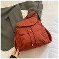 Red canvas backpack for women with 'take it easy' embroidery and drawstring closure - Red