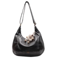 Bolso hobo clásico de cuero negro mate con correa y colgante de león de peluche - Sin colgante / Negro