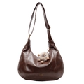 Bolso hobo retro marrón oscuro de cuero PU brillante con colgante oveja y logo oro - Sin colgante / Marrón