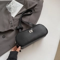Schicke schwarze Schultertasche aus Leder mit Lychee-Muster und silbernem Drehverschluss - Schwarz