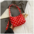 Mini red polka dot shoulder bag for women featuring a cute plush bear charm accessory - Red with Pendant