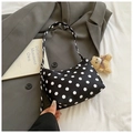 Mini shoulder bag with black and white polka dots and brown plush bear keychain charm - Black With Pendant
