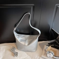 Minimalist silver metallic faux leather shoulder bag for women with adjustable strap - Silver