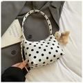 Mini shoulder bag with black polka dots on white synthetic leather and half-moon design - White With Pendant