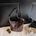 Minimalist French dark brown faux leather crescent hobo bag with adjustable strap - Brown