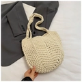 Elegante borsa tote beige intrecciata a mano con motivo a nido d'ape per vacanze estive - Beige