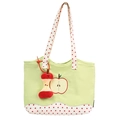 Light green apple tote bag with red polka dot handles and a cute plush apple core charm - Green with Charm