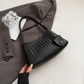 Chic black hand-woven hobo shoulder bag featuring a stylish knot strap and magnetic buckle - Black