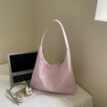 Rosafarbene minimalistische Tote Bag mit Laptop und Kopfhörern für das Büro - Rosa