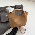 Braune handgewebte Lederhandtasche mit abnehmbarem Schultergurt zum Umhängen - Khaki