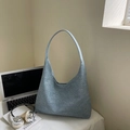 Minimalist grey-blue textured hobo tote bag for women with large capacity - Blue