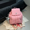 Rosafarbener Damenrucksack mit silbernen Sternmustern und metallischem Sternanhänger - Rosa (Mit Anhänger)