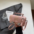 Pink cylindrical crossbody bag with sparkling rhinestones and double metal twist locks - Pink Without Pendant