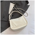 Chic cream white leather crossbody bag with metal chain strap and top handle - White Without Pendant