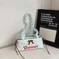 Borsa a spalla a quadretti blu con fiocco rosso e manico a volant da donna - Blu