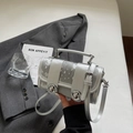 Silver metallic crossbody beach bag with rhinestone decor and elegant metal clasp - Silver No Pendant
