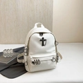 White PU leather backpack with black metal cross and silver studs in gothic punk style - White