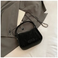 Chic black underarm bag with vertical texture and silver chain strap for women - Black without Pendant