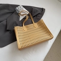Ginger yellow tote bag with laser-cut geometric patterns and leather texture - Yellow