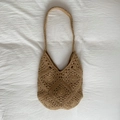 Bohemian crochet hobo tote bag in khaki featuring geometric woven patterns for summer - Khaki