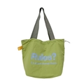 Grass green oversized canvas tote bag with slogan print and adjustable drawstring side - Green