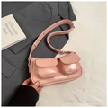 Pink minimalist baguette shoulder bag with dual front pockets and adjustable wide strap - Pink