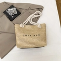 Sac fourre-tout en paille à la mode avec poignées en corde blanche et texte noir - Noir Lettre