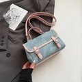 Vintage college style blue denim handbag with pink leather trim and top handle strap - Pink Without Pendant