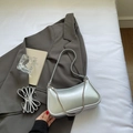 Minimalist silver metallic underarm bag with metal chain and adjustable straps - Silver