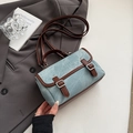 Vintage light blue denim tote bag with brown leather handles and GOIN V2DN logo - Coffee without Pendant