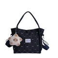 Borsa tote in denim blu scuro con stampe a cuore e ciondolo a stella in peluche - Blu Scuro con Ciondolo