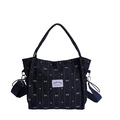 Borsa tote in denim blu scuro con motivi a fiocco bianchi e tracolla regolabile - Blu Scuro Senza Pendente