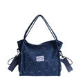 Borsa tote in denim blu scuro con motivo a fiocchi e tracolla larga regolabile - Light Blue Without Pendant