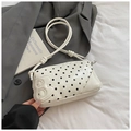 White baguette shoulder bag with black polka dots and a 3D number 8 patch detail - White Without Pendant